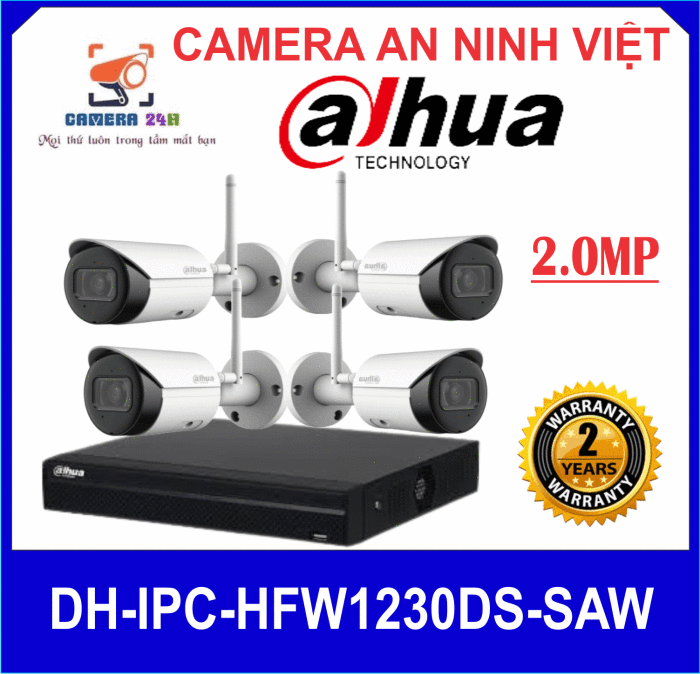 CMAERA TRỌN BỘ 4 IP Dahua DH-IPC-HFW1230DS-SAW